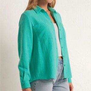 Z SUPPLY Kaili Button Up Gauze Top - Cabana Green sz M- NWT